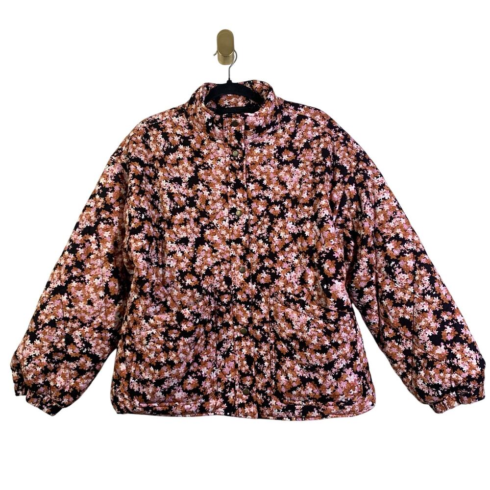 SOCIAL STANDARD‎ By Sanctuary Coat M Jacket Quilted Twill Floral Mock Ne…
